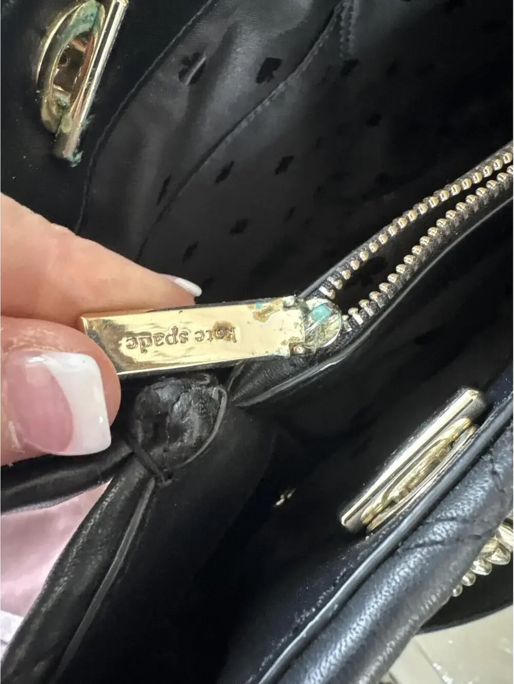 Kate Spade Black Quilted Leather Tote Bag with Chain Handles Purse Ladies